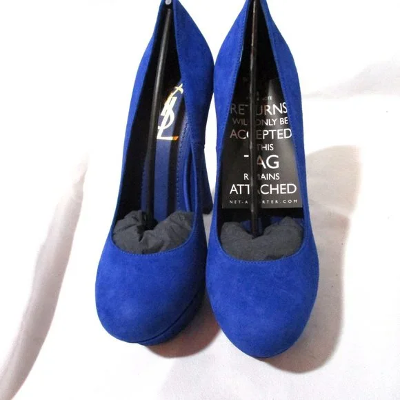 NEW NIB SAINT LAURENT PARIS Stiletto Heel Platform PUMP SHOE 36.5 BLUE - Picture 5 of 9